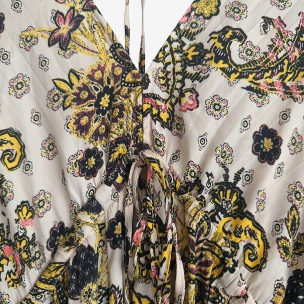Free People Arzel Boho Peasant Paisley Dress Long Balloon Sleeve V-Neck Tea Sz S - Picture 8 of 14